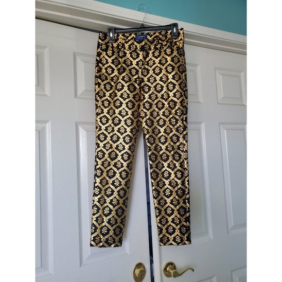 Old Navy Womens Pixie Black & Gold Print Dress Pants Mid rise, Size 4, 28"× 26" - Picture 2 of 10